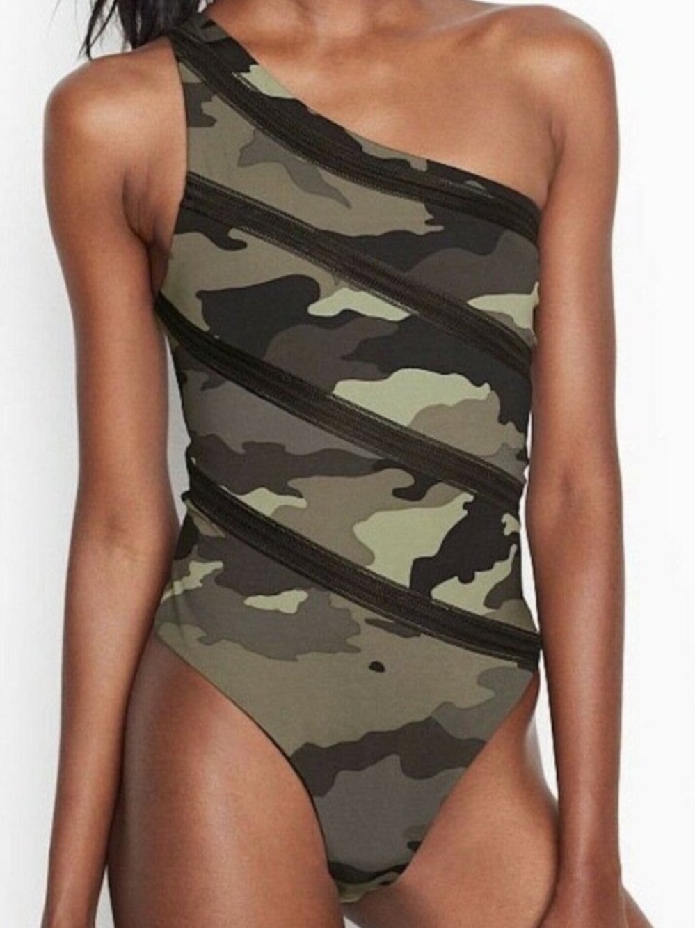 Victoria's Secret Sport One-Shoulder Camo Mesh Bodysuit